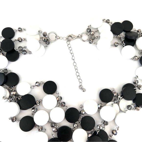 Black White Wooden Disc Facetted AB Crystals Necklace - Picture 7 of 9